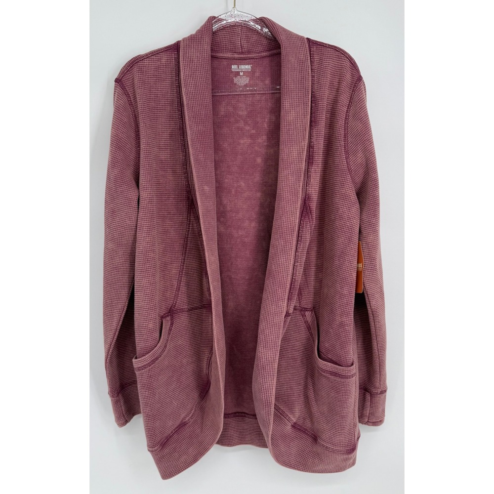 Reel Legends Womens Damson Purple Waffle Knit Open Front Cardigan Sz M NWT‎